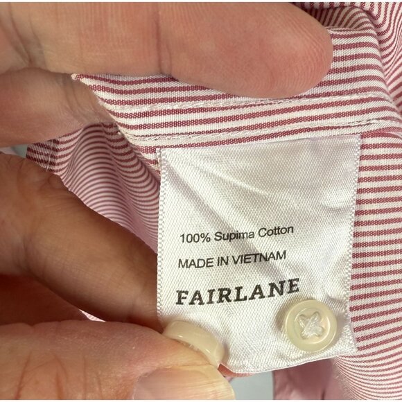 Fairlane Men Supima Cotton Button Up Dress Shirt XLT Red Pin Stripe Career Offic - Picture 11 of 12